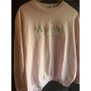 Vintage Snowman Sweatshirt Pink Women's XL  90s Grandmacore  Bling Winter
